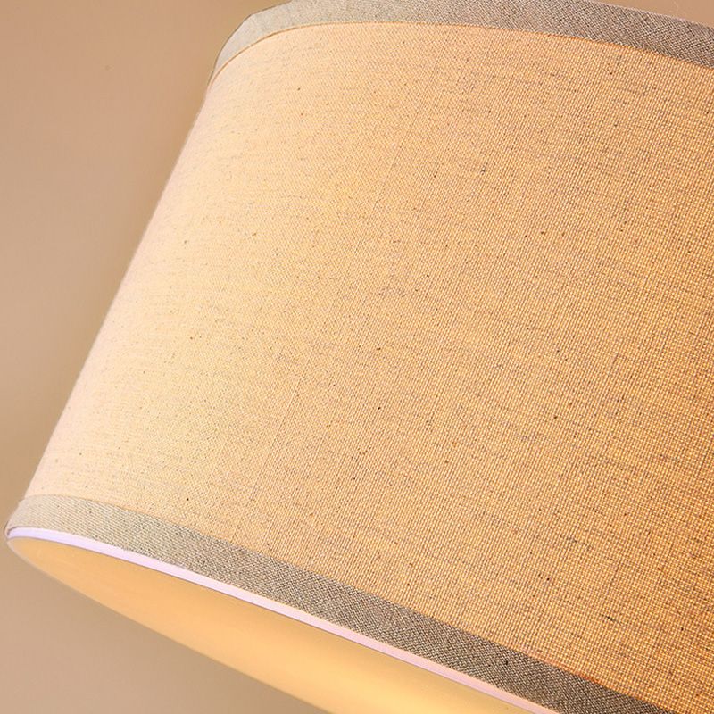 Traditional Drum Shaped Semi Flush Mount Fabric Flush Ceiling Light Fixture in Beige