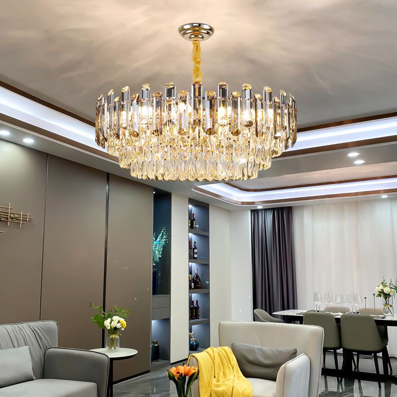 Round Shade Chandelier Lighting Modern Crystal Pendant Light in Clear for Dining Room