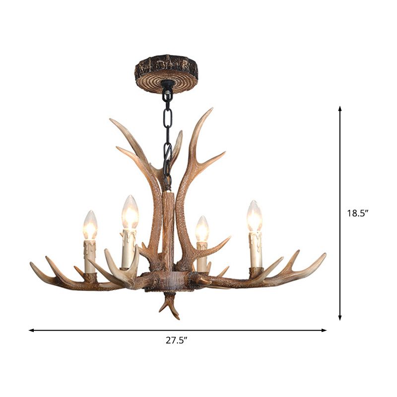 4/6/8 Lights Chandelier Lighting Fixture Rustic Candle Resin Hanging Light in Brown for Living Room