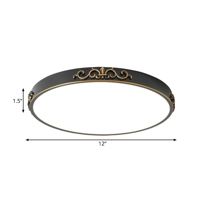 Ultrathin Round LED Flush Mount Lighting Minimalistic Black Metal Close to Ceiling Light