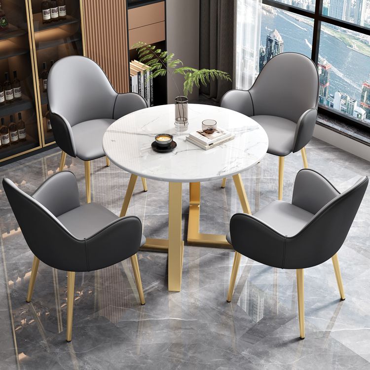Glam Stone Furniture Set of 5 Round Shape Dinette Table with Upholstered Chair