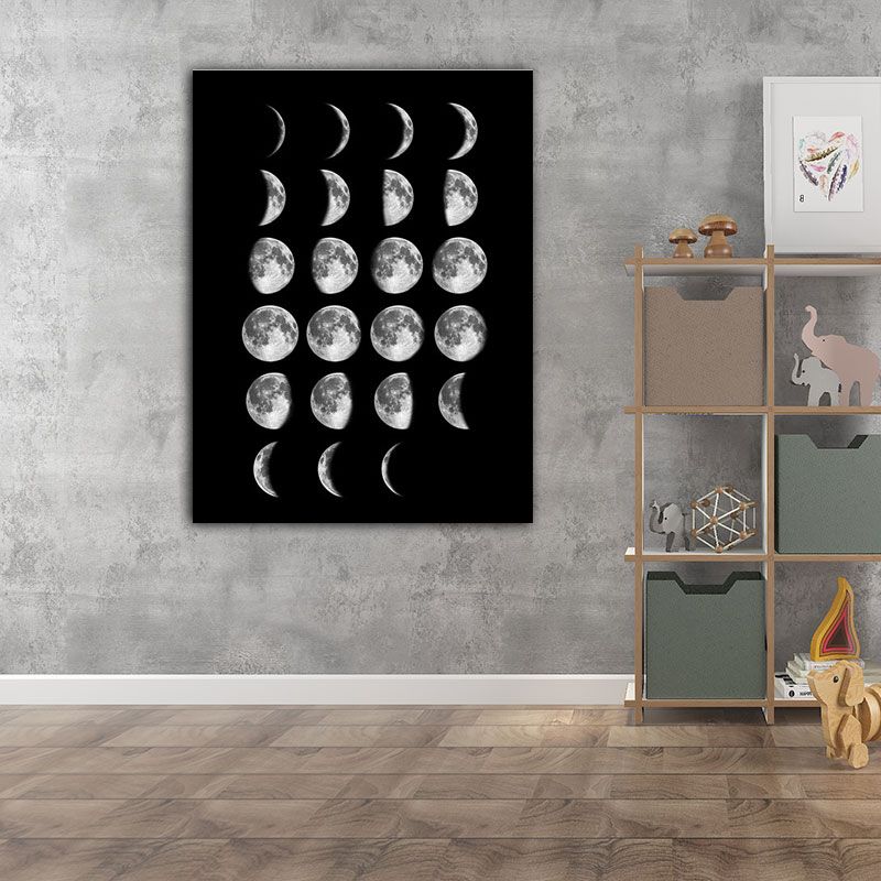 Lunar Eclipse Canvas Art Minimalist Textured Surface Childrens Bedroom Wall Decor