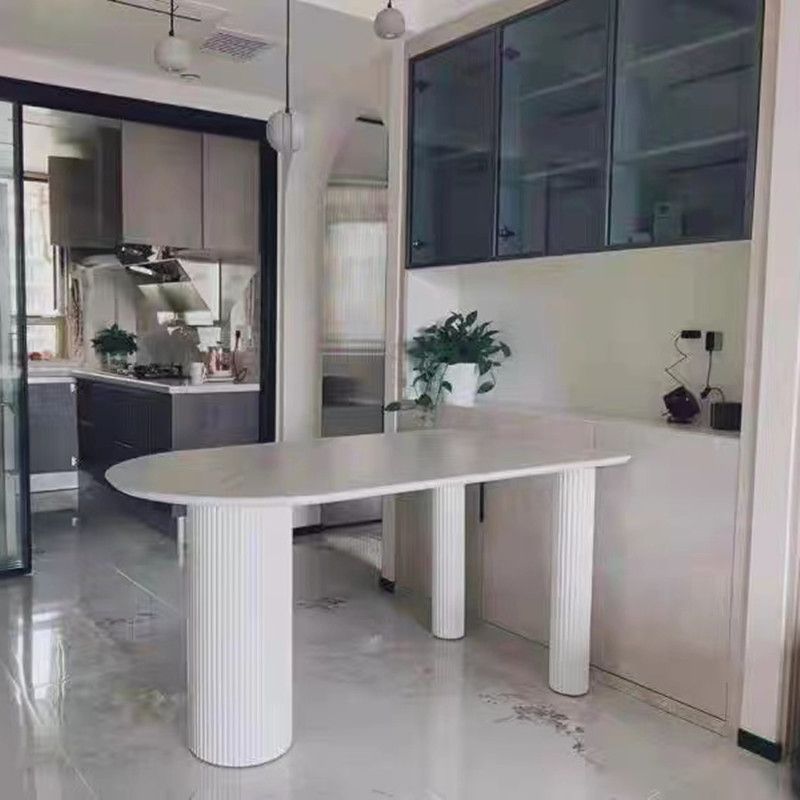Oval Shape 3 Legs Modern Dining Table White Tone Fixed Table for Dining Room