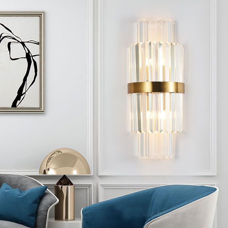 Crystal Half-Cylinder Shape Wall Light Modern Style 2 Lights Wall Light Sconce