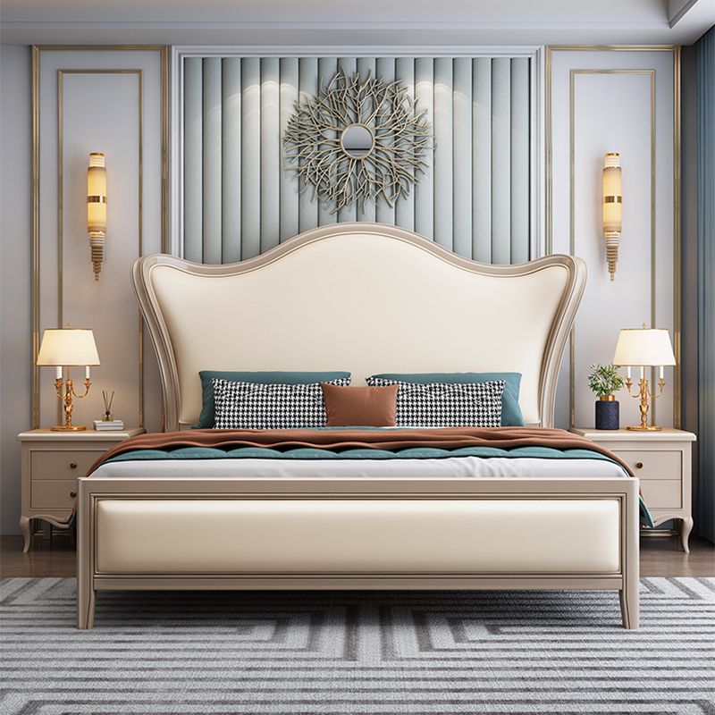 84.65 inch Wide Victorian Wingback Bed Rubberwood Bed with Upholstered Headboard