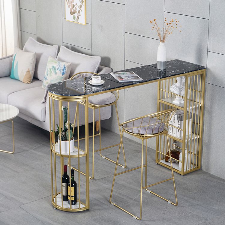 Gold Glam Style Table in Faux Marble Bar Table with Metal Base for Kitchen