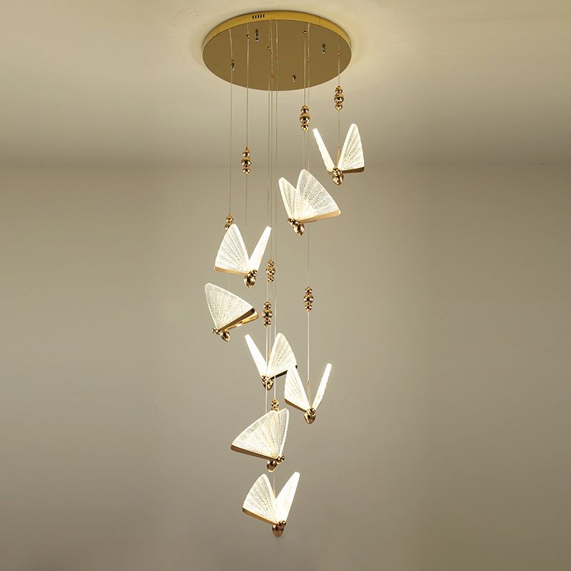 Modern Luxury Butterfly Pendant Light Aluminium Indoor LED Hanging Lamp with Acrylic Shade