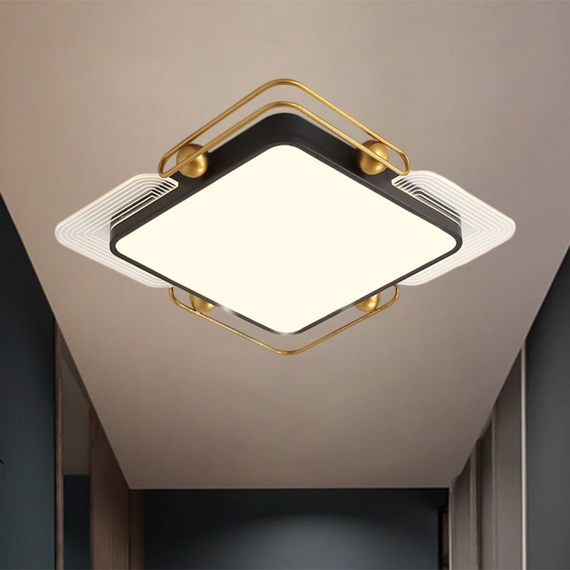 Square/Rectangular Flush Lighting Modernist Metal LED Ceiling Mounted in Black and Gold, 16.5"/20.5"/35.5" Dia