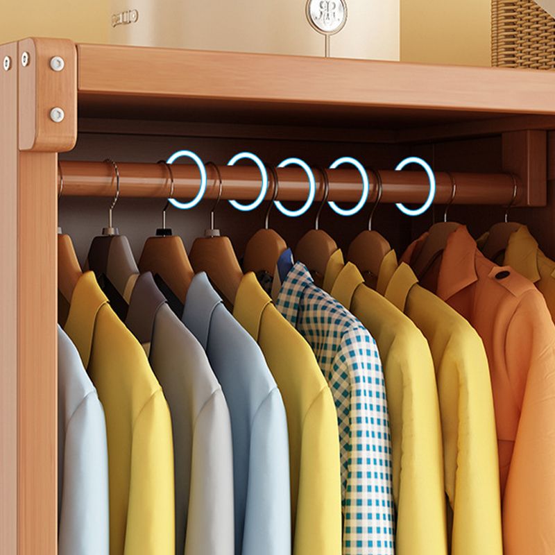 Modern Solid Wood Wardrobe for Home Brown Cabinet with Shelves