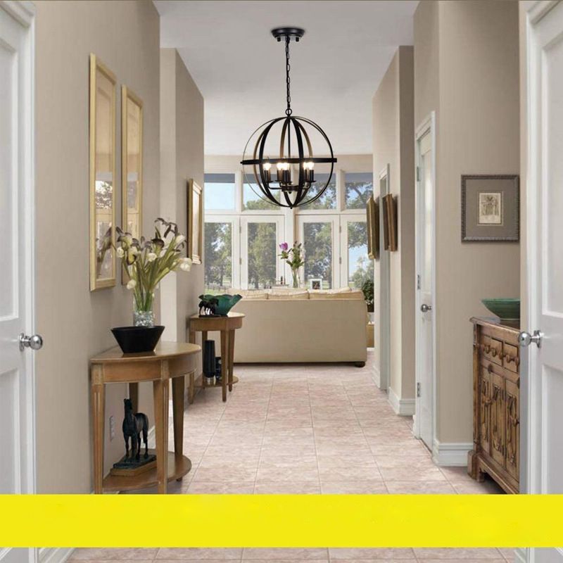 Iluminación colgante de metal de globo negro araña de comedor industrial lámpara colgante