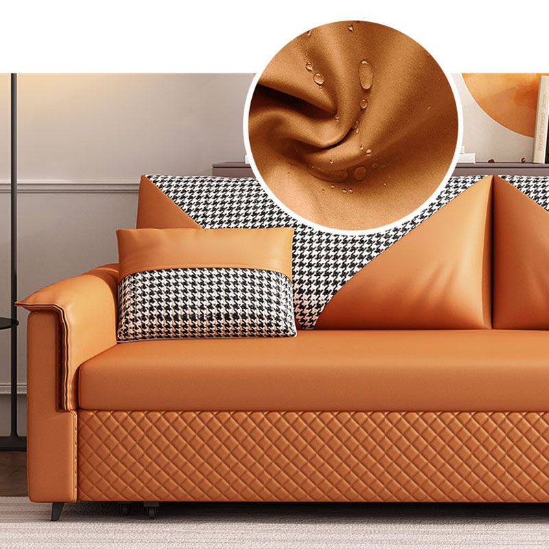 Modern Pillow Top Arm Sofa Bed Faux Leather Sofa with Storage