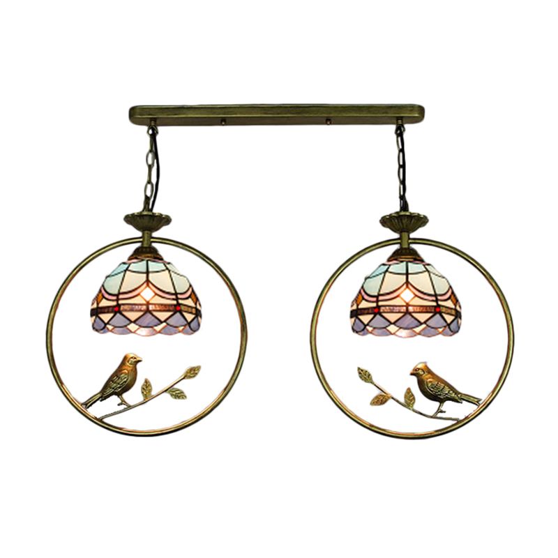 Luce a sospensione progettata vittoriana con Little Bird 2 lampadine Tiffany macchiata di vetro appeso per la libreria