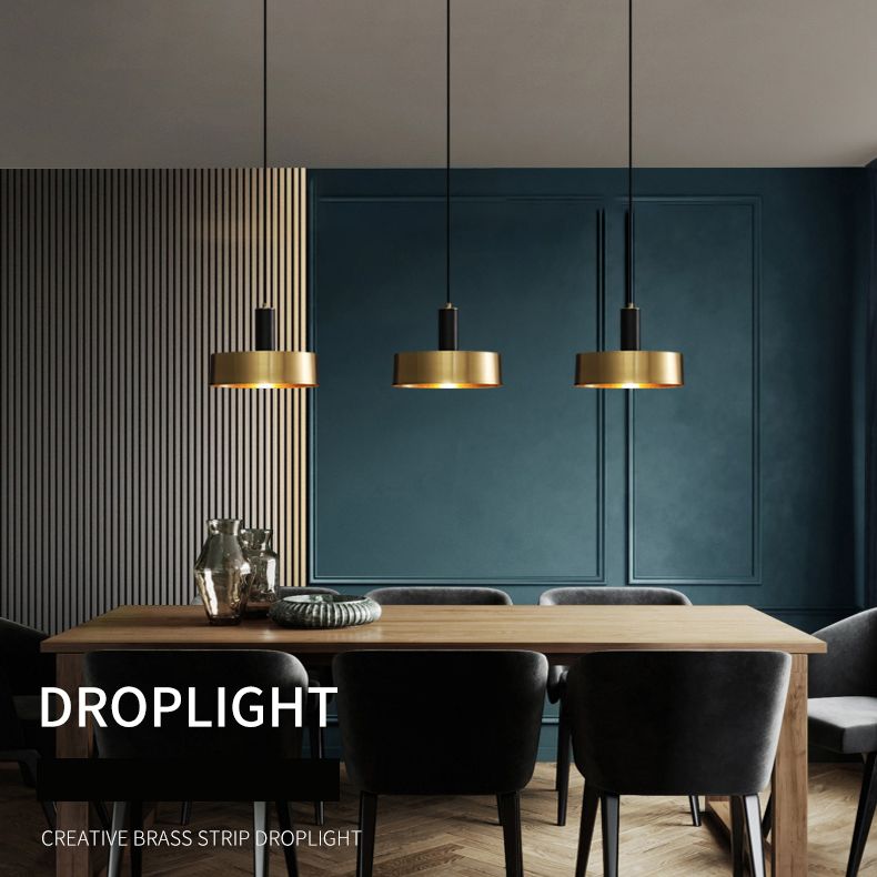 Simple Style Drum-Shaped Pendant Light Fixture Metal Bedroom Hanging Light Fixture