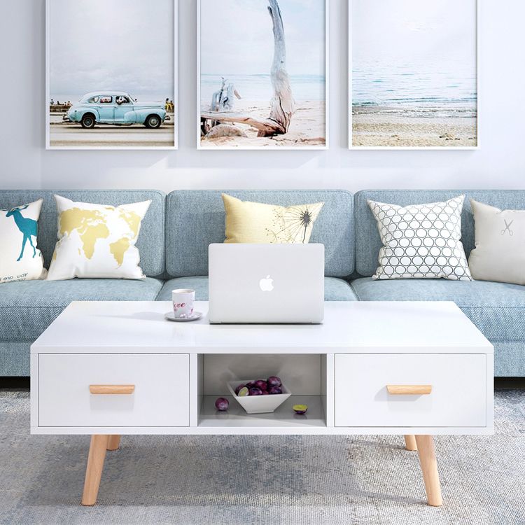 Contemporary 4 Legs Cocktail Table Wood 1 Single Coffee Table with Drawers