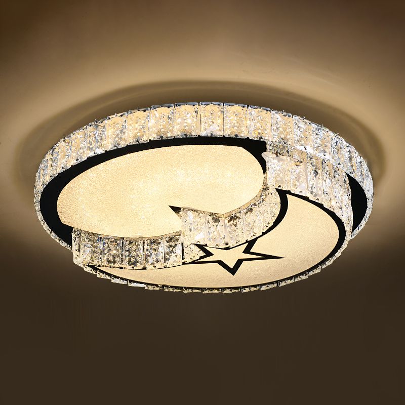 Circulaire Flush Light Artistique K9 Crystal Dining Room LED Flush Ceiling Light Fixture in Stainless-Steel