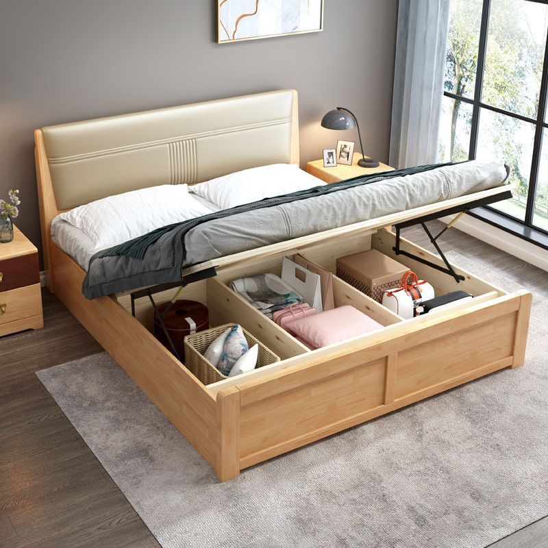 Natural Contemporary Panel Bed Wood and Upholstered Standard Bed Upholstered Headboard