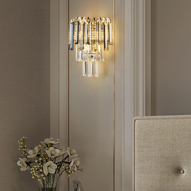Modern Style 3 Tiers Wall Light Crystal 3 Lights Sconces for Bedroom