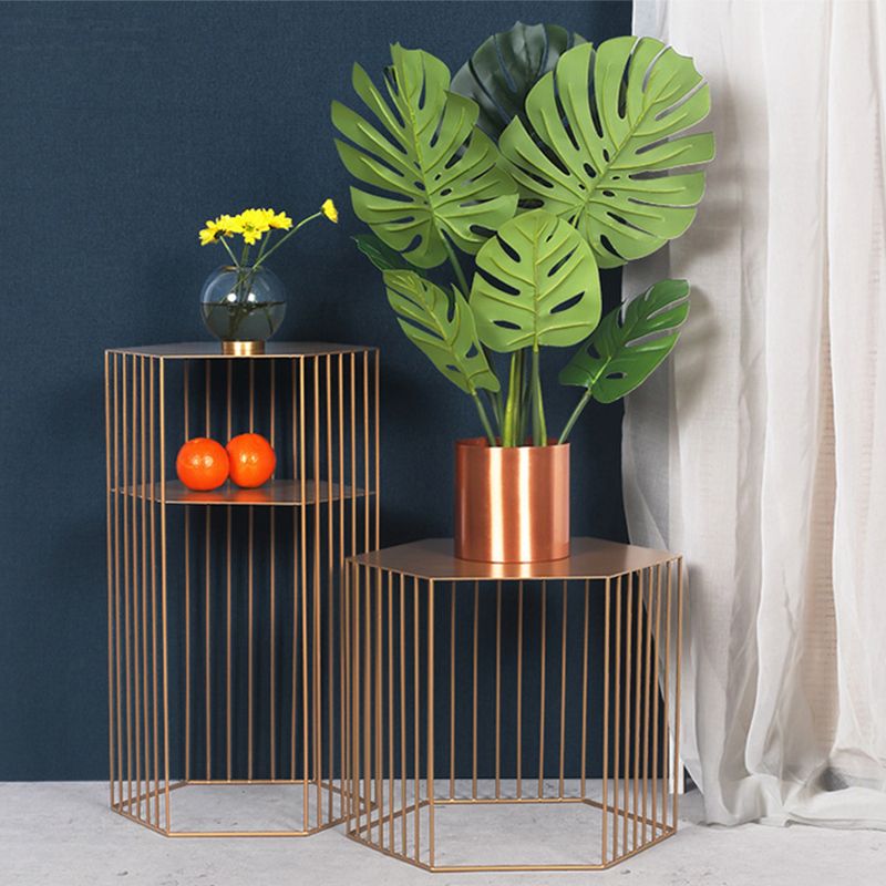 Frame Hexagon Metal End Table Set Simple Iron Sofa Side Accent Table with Storage Shelf