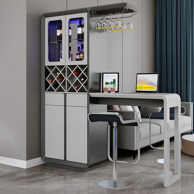 Modern Rectangle Wood Counter Table 2/3 Pieces Bar Table Set with Lockers for Living Room