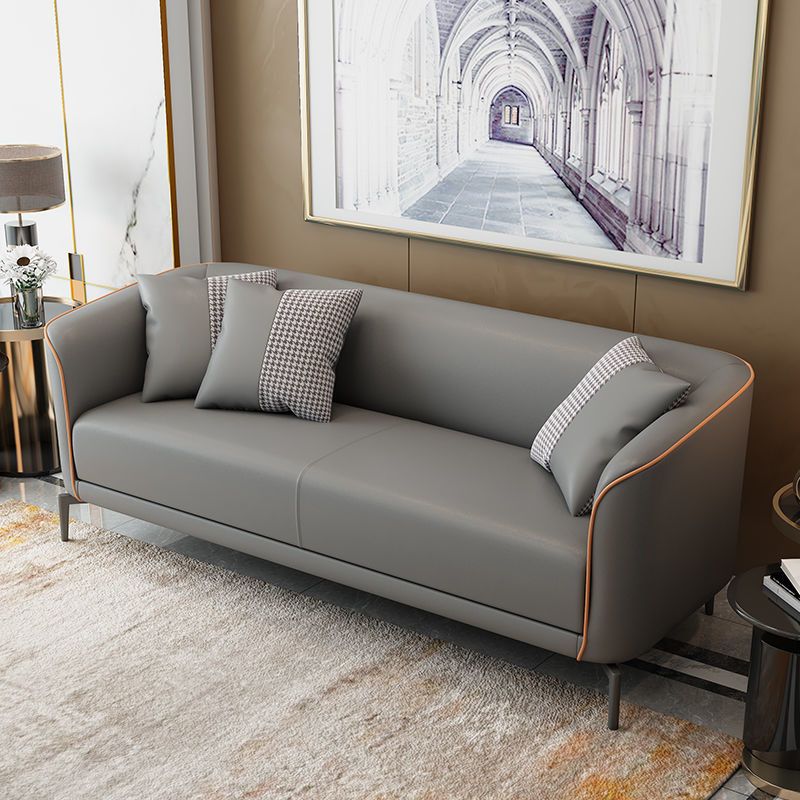 Faux Leather Sofa Tuxedo Arm Stain Resistant Sofa 25.59" H for Apartment