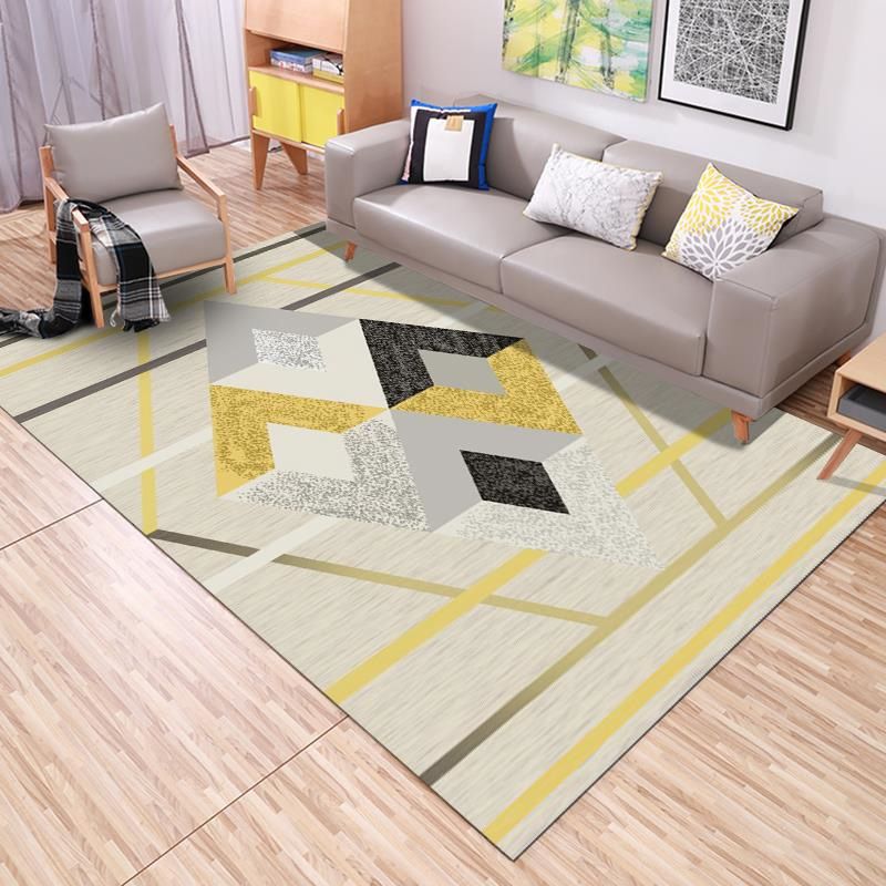 White Abstract Graphic Pattern Rug Polyester Rug Non-Slip Backing Rug for Home Decor