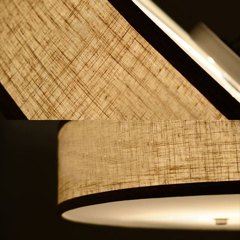 Drum Ceiling Pendant Light Simple Fabric 16"/19.5"/23.5" Dia 3 Lights Beige Hanging Lamp Kit