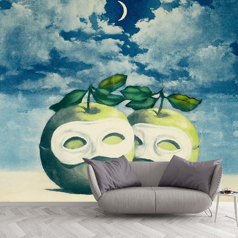 Night Scene Hesitation Waltz Mural Surrealistic Non-Woven Material Wall Art in Blue-Green