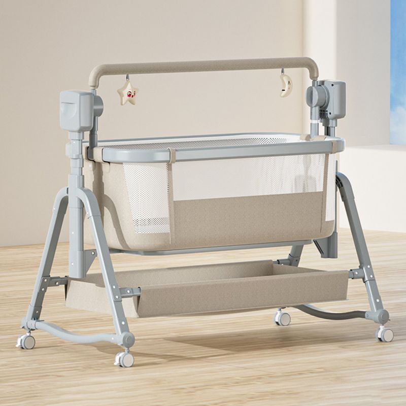 Rocking Crib Cradle Square Metal Cradle with Storage Shelf for Newborn