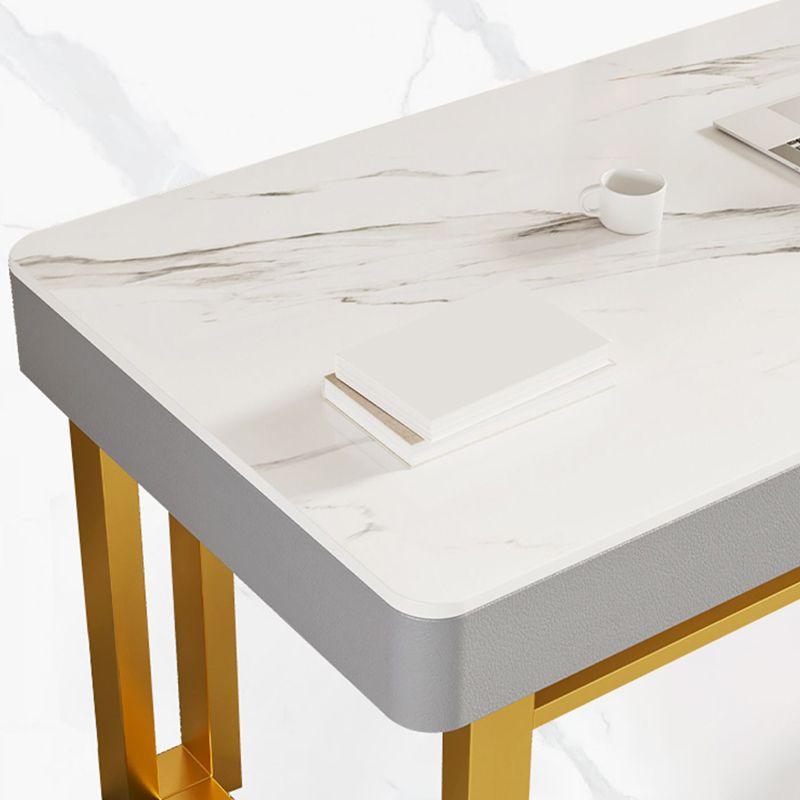 Rectangle Stone Top Office Desk Glam Style Writing with Metal Base Desk for Office