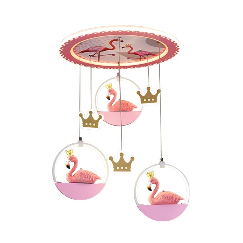 Flamingo Prince Flush Mount Lighting Cartoon Acrylic Pink LED Ceiling Flush Light with Drapes