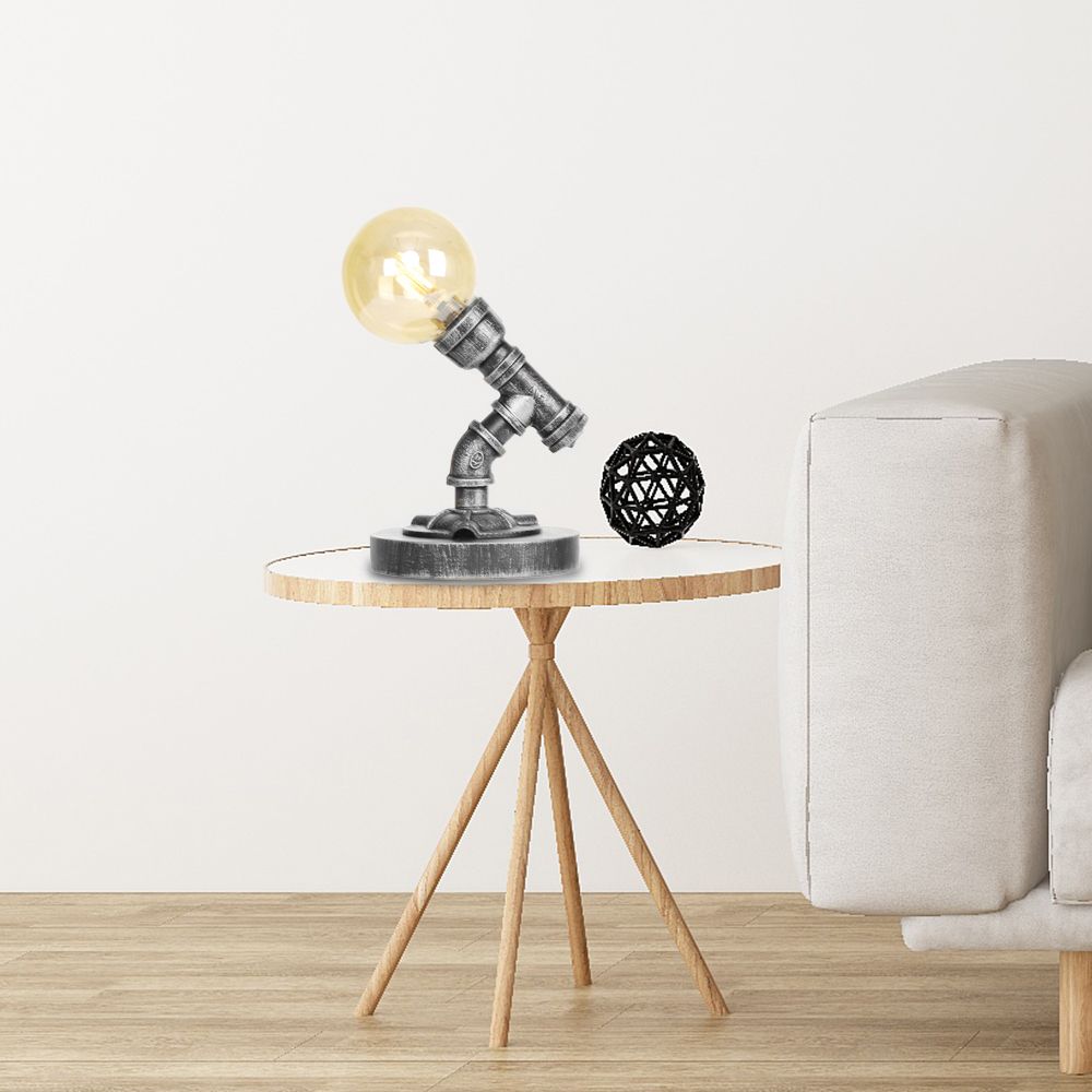 Globe Lampe de travail industrielle en verre transparent/ambre à ampoule unique pour salon, bureau, argent antique