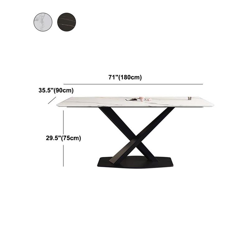 Contemporary Stone Dining Table Rectangle Dining Table with Pedestal Base in Black