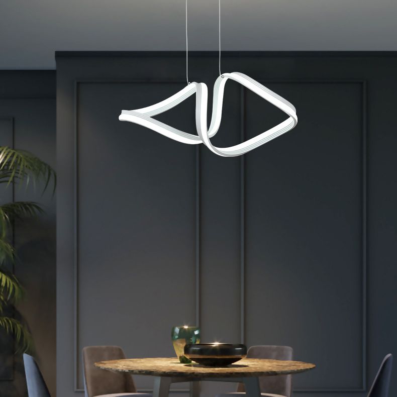 Fish-Shape Dinning Room Pendant Light Fixture Metal LED Minimalist Hanging Lamp Kit in White