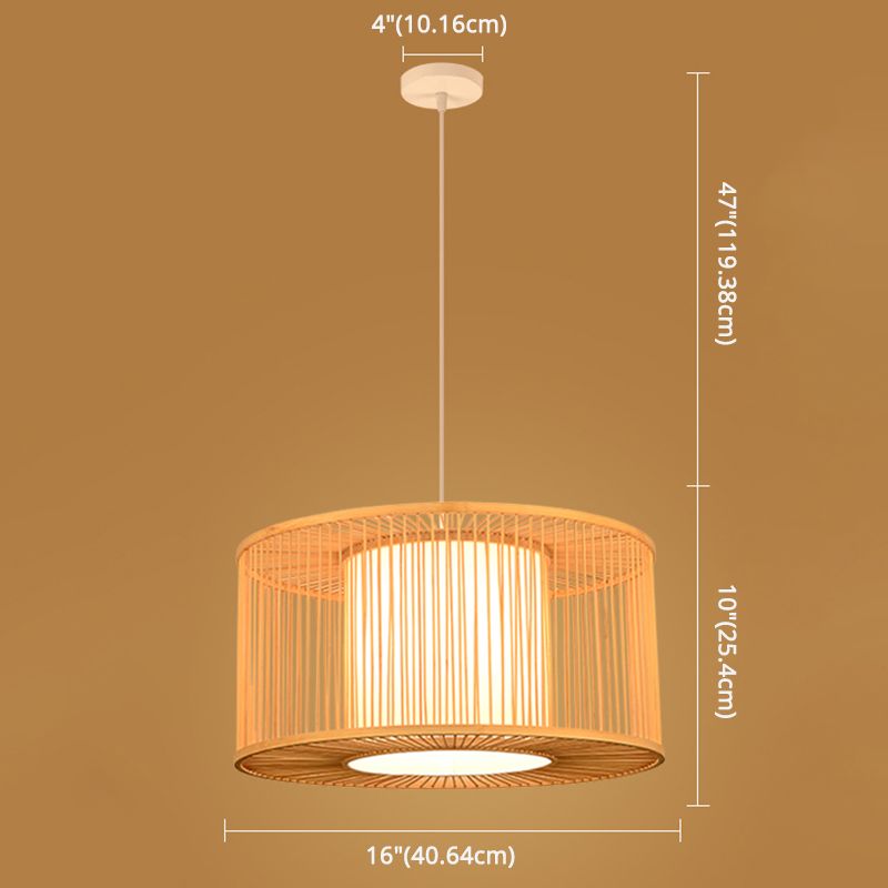 Asian Style Simplicity Hanging Light Bamboo & Imitation Sheepskin Double Shade 1 Light Pendant Lamp