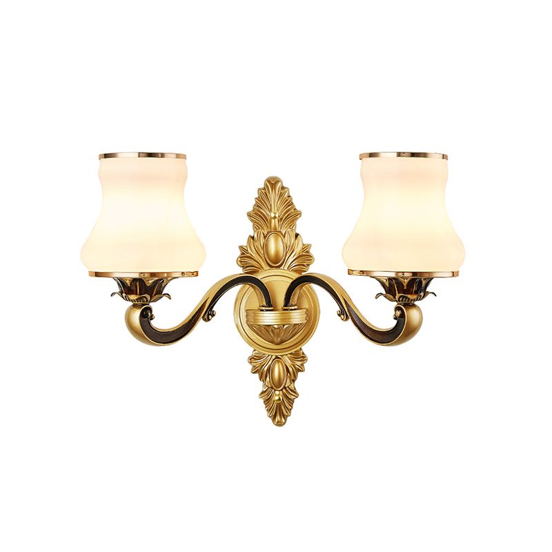 White Glass Jar Shaped Wall Sconce Lighting Retro Living Room Wall Mounted Light in Brass