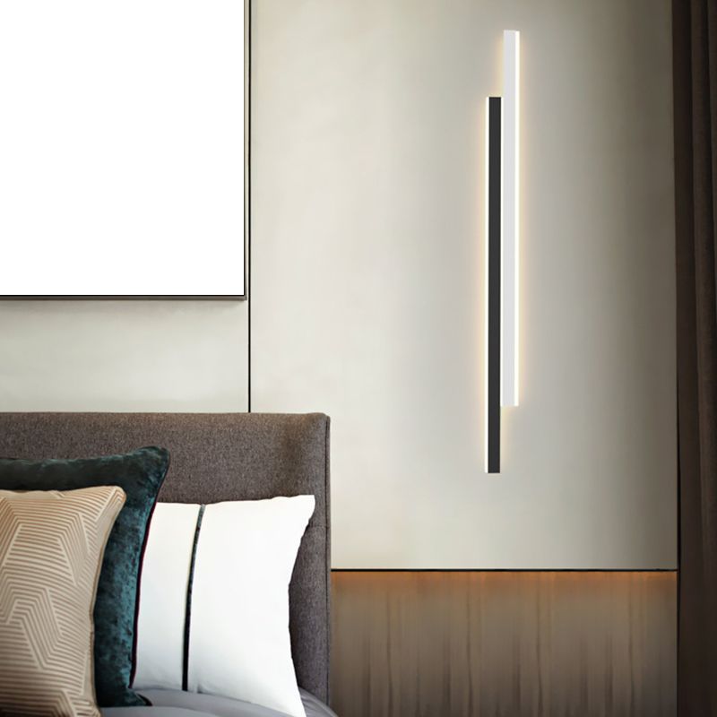 Modern Strip Wall Light Sconces Metal Black and White Sconces for Bedroom