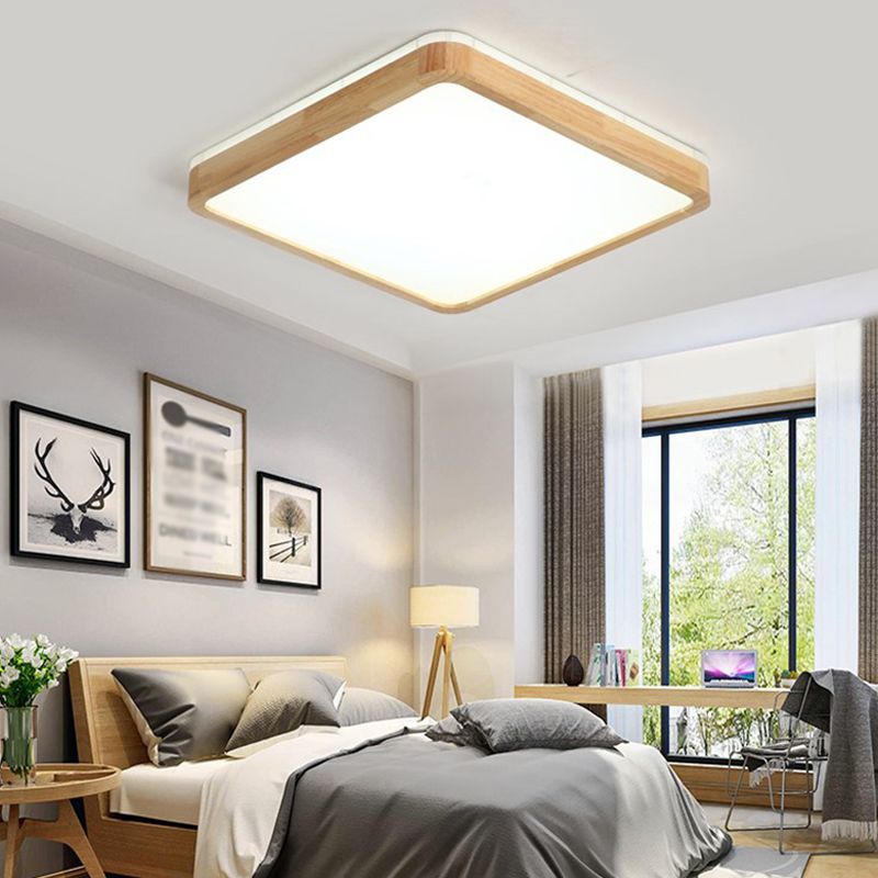 Geometry Shape LED Ceiling Lamp Modern Wood 1 Light Flush Mount for Dining Room Corridor