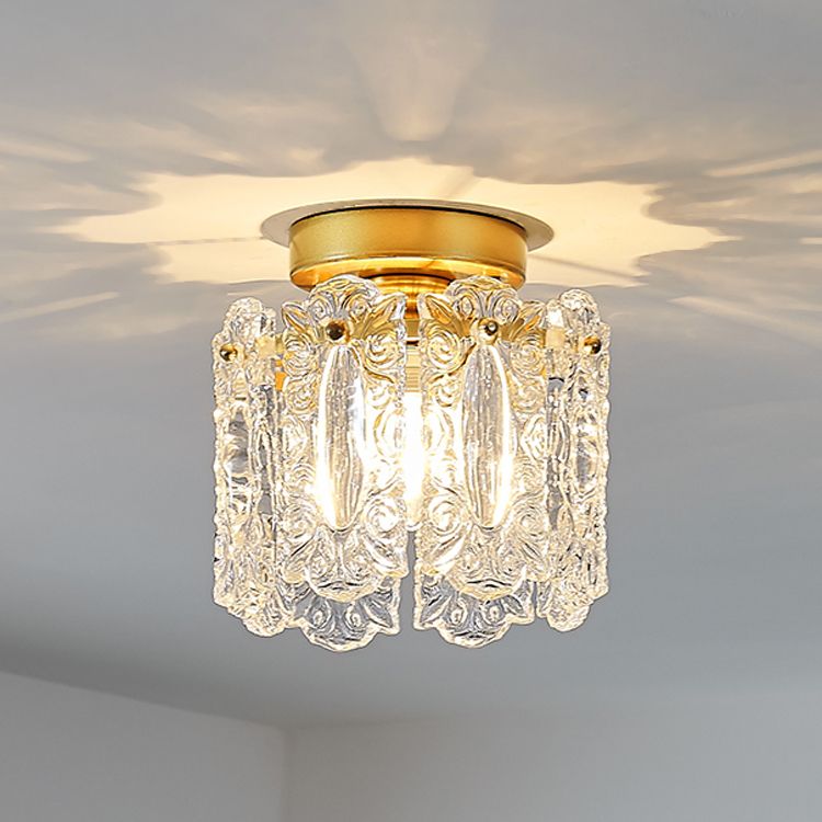 Traditional Metal Semi Flush Lamp 1-Light Bedroom Ceiling Lighting with Glass Shade