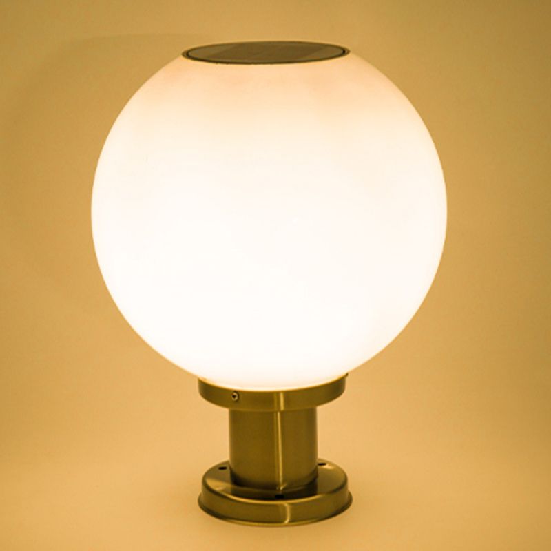 Globe Solar Pillar Lamp Contemporary Metal Outdoor Waterproof Light