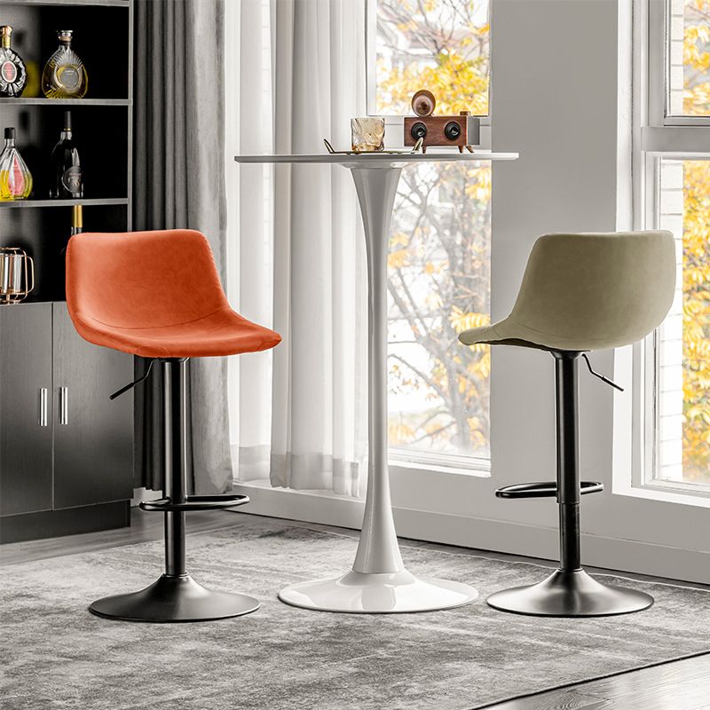 Contemporary Adjustable Footrest Barstool Matte Finish Leather Stool