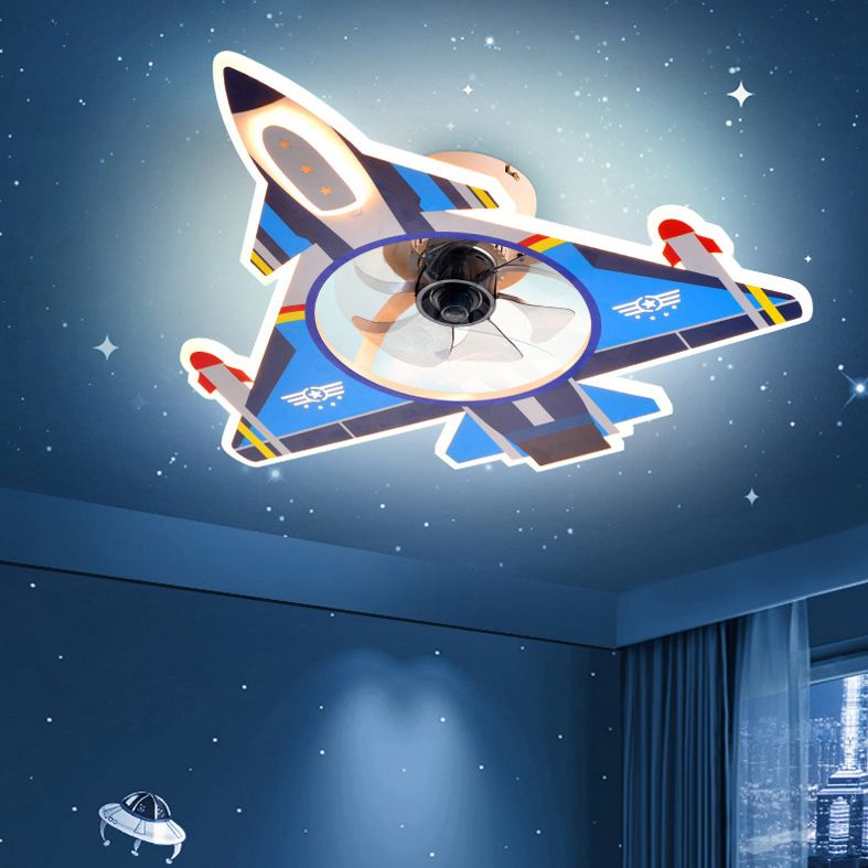 Flugzeugform -Form -Jungen -Zimmer Leuchte Leuchte Metall Cartoon LED Semi Flush Deckenleuchte in Blau
