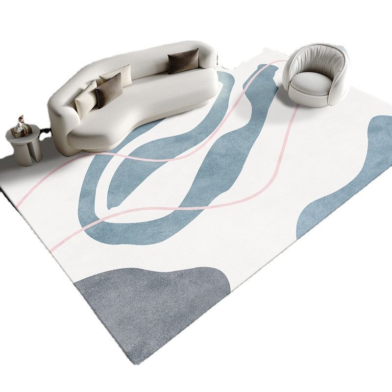 Tapis de bloc de couleur blanc Polyester tapis lavable moderne pour décoration de maison