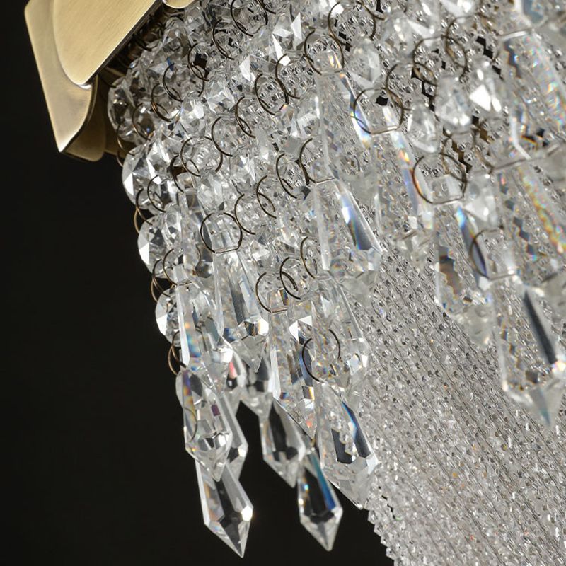 Tassel Chain Chandelier Lighting Metal Triple Light Crystal Shade Foyer Pendant Lamp