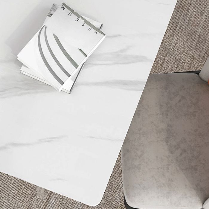 Stone Top Dining Table Industrial Rectangle Table with Double Pedestal Base