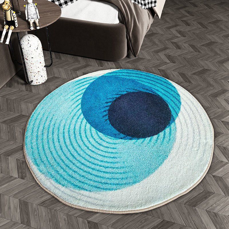 Contemporary Abstract Round Rug Area Carpet Easy Care Machine Washable Indoor Rug