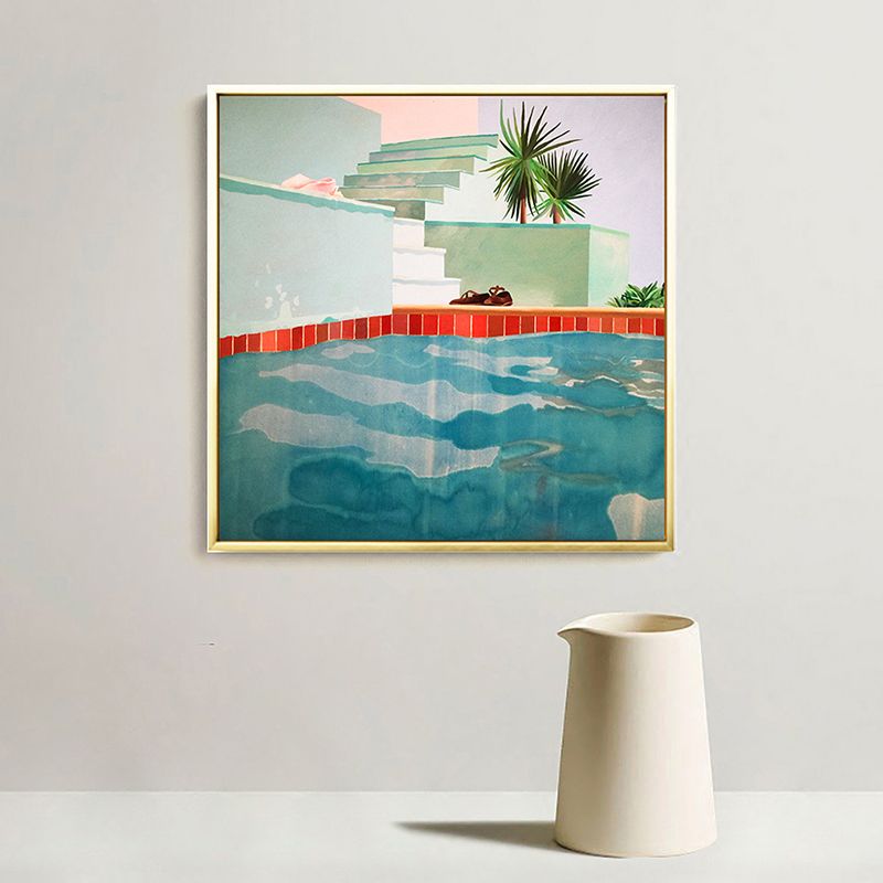 David Hockney Swimming Pool Painting Canvas Textured Green Wall Art Print for Home