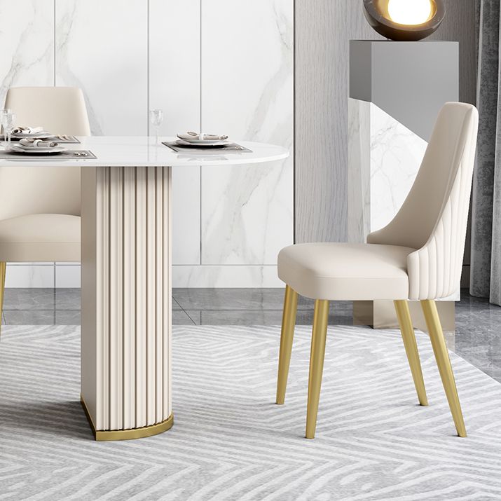 Luxury Sintered Stone Top Table Oval White Table with Double Pedestal