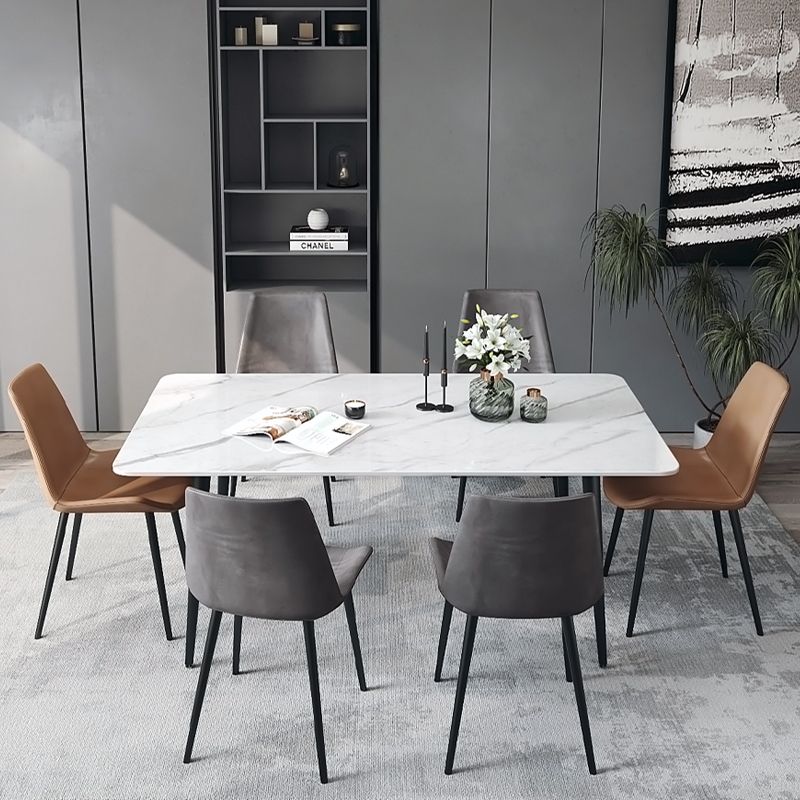 Designer Style White Dining Table Set 1/4/5/7 Pieces Stone and Metal Dinette Set