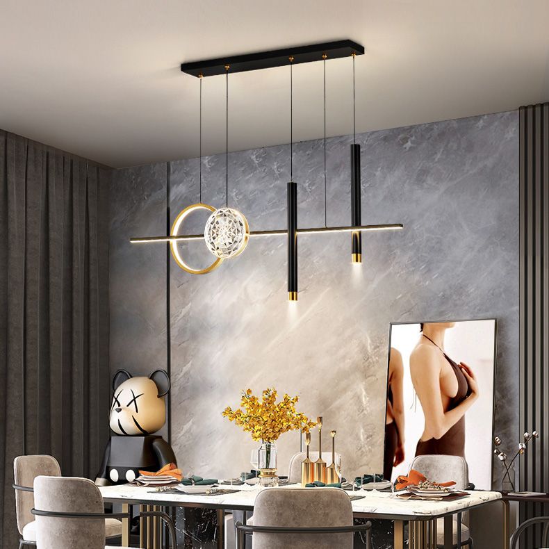 Nordic Linear Island Chandelier Light Metal Dinning Room LED Island Lightture en or-noir