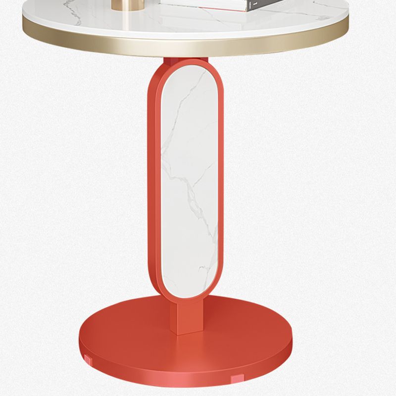 Glam Metal Side Table with  Round Stone Top Accent Side Table